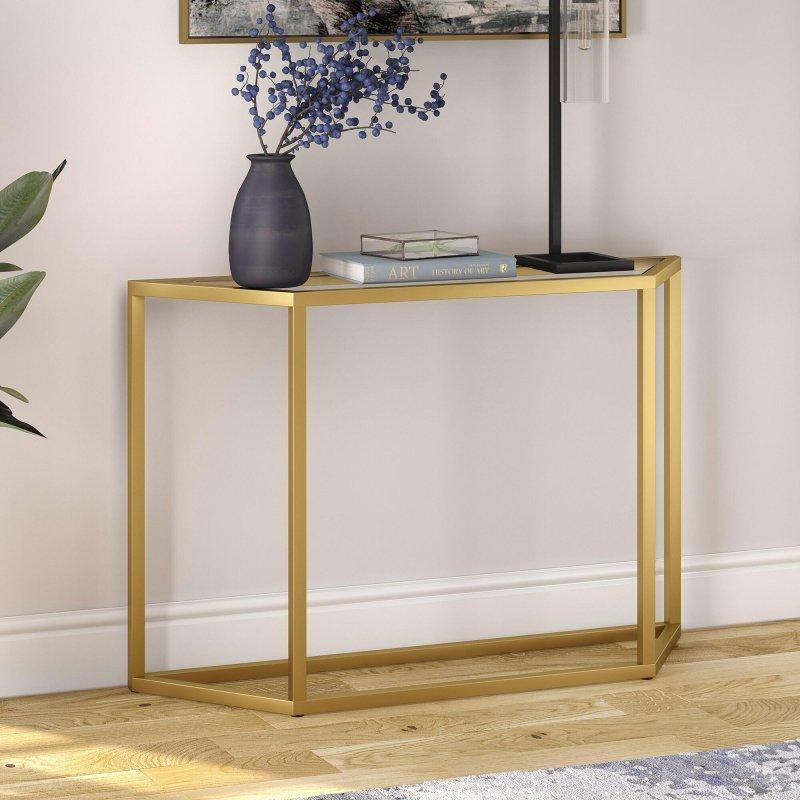 Gold Metal Trapez Tasarım Cam Raflı Dresuar - 112 cm - 331881