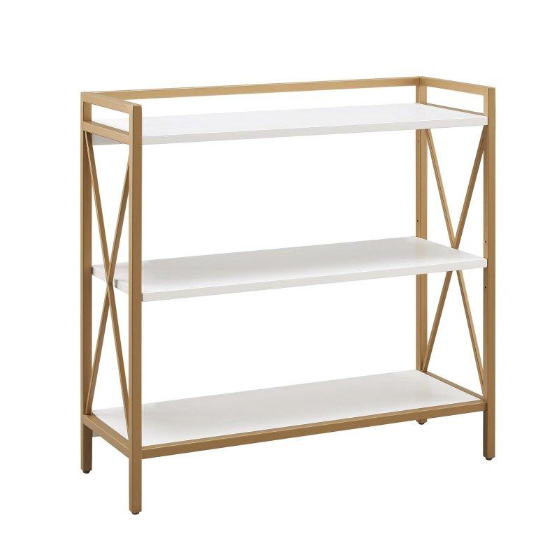 Gold Metal ve Beyaz Ahşap X Motifli 3 Raflı Kitaplık - 82x82x31 cm - 320970