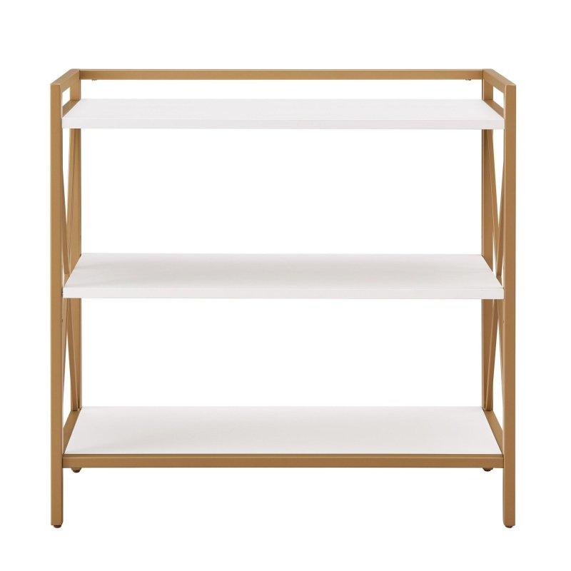 Gold Metal ve Beyaz Ahşap X Motifli 3 Raflı Kitaplık - 82x82x31 cm - 320970