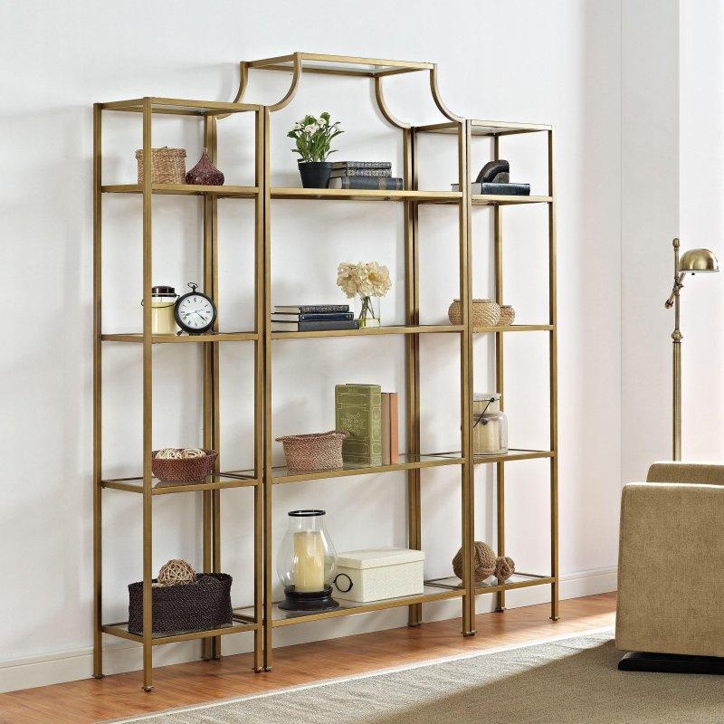 Gold Metal ve Cam Art Deco Pagoda Tasarımlı 3 Parçalı Kitaplık Seti - 183x31x205 cm - 318297