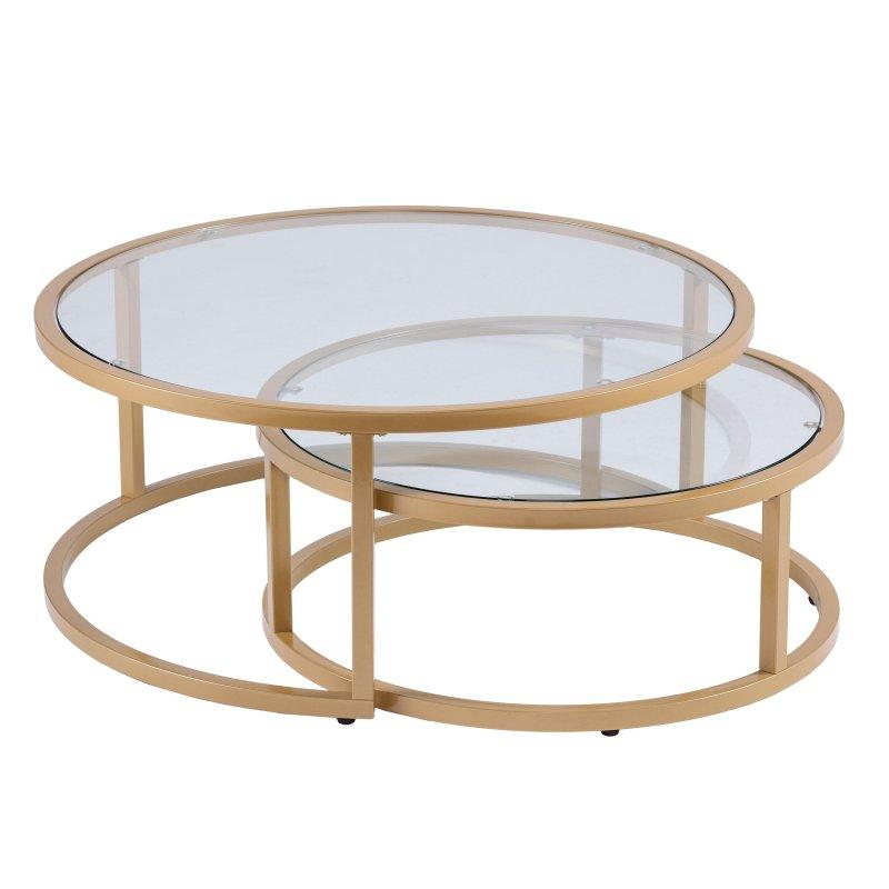 Gold Metal ve Cam İkili Zigon Yuvarlak Orta Sehpa - 91 cm - 241057