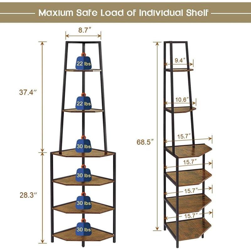 Gold Metal ve Kahverengi MDF 6 Raflı Köşe Kitaplık - 174 cm - 314422