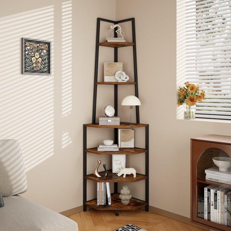 Gold Metal ve Kahverengi MDF 6 Raflı Köşe Kitaplık - 174 cm - 314422