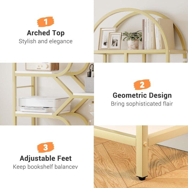 Gold Metal ve MDF Kemerli Geometrik Desenli 6 Raflı Kitaplık - 208 cm - 314491