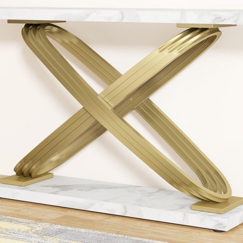 Gold Metal X Ayaklı Beyaz Mermer Desenli Dresuar - 140 cm - 331714