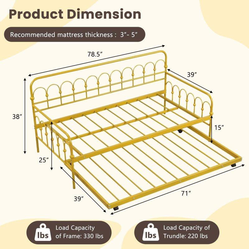 Gold Metal Yavru Yataklı Daybed Karyola - 200x100 cm - 329885