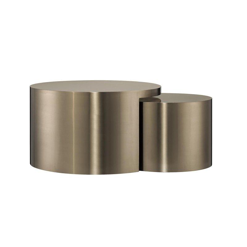 Gold Paslanmaz Çelik Fırçalanmış İç İçe Geçen 2li Set Yuvarlak Orta Sehpa - 242607