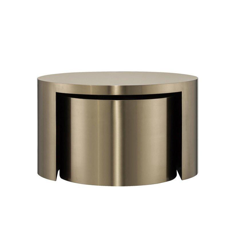 Gold Paslanmaz Çelik Fırçalanmış İç İçe Geçen 2li Set Yuvarlak Orta Sehpa - 242607