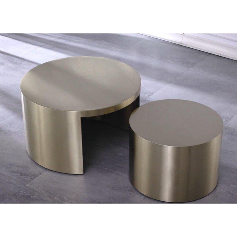 Gold Paslanmaz Çelik İç İçe Geçebilen 2li Yuvarlak Orta Sehpa - 71 cm - 242640