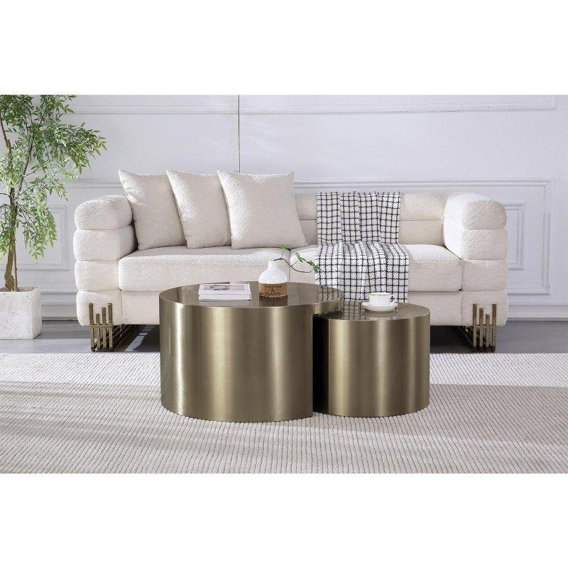 Gold Paslanmaz Çelik İç İçe Geçebilen 2li Yuvarlak Orta Sehpa - 71 cm - 242640