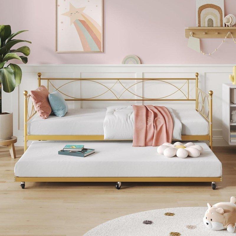 Gold Pembe ve Mor Metal Yavru Yataklı Daybed Karyola - 330257