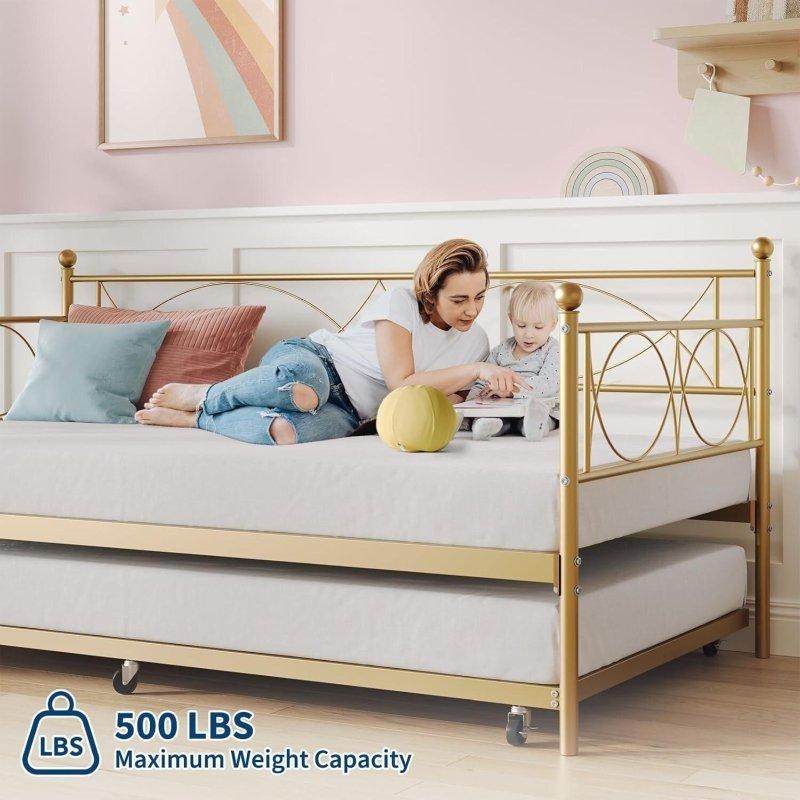 Gold Pembe ve Mor Metal Yavru Yataklı Daybed Karyola - 330257