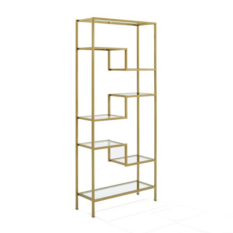 Gold Rengi Çelik 7 Cam Raflı Art Deco Kitaplık - 88x32x199 cm - 313108