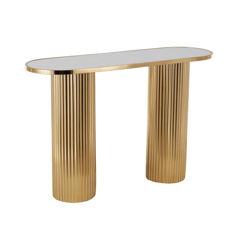Gold Rengi Mermer Tablalı Metal Yivli Ayaklı Oval Dresuar - 119x39x79 cm - 332216