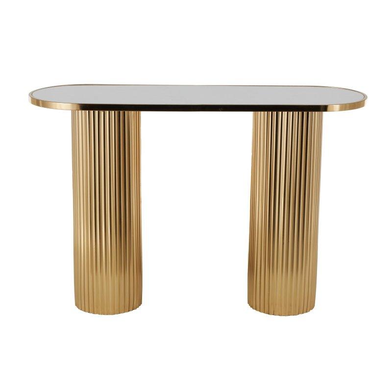 Gold Rengi Mermer Tablalı Metal Yivli Ayaklı Oval Dresuar - 119x39x79 cm - 332216