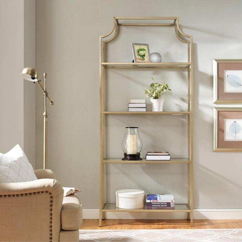 Gold Rengi Metal ve Cam 4 Raflı Pagoda Tasarım Kitaplık - 92x92x205 cm - 319836 Gold Rengi Metal ve Cam 4 Raflı Pagoda Tasarım Kitaplık - 92x92x205 cm - 319836