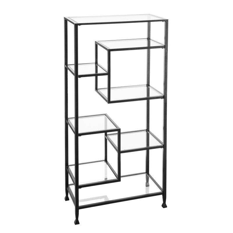 Gold ve Siyah Metal Asimetrik 7 Cam Raflı Kitaplık - 173x78x42 cm - 312445