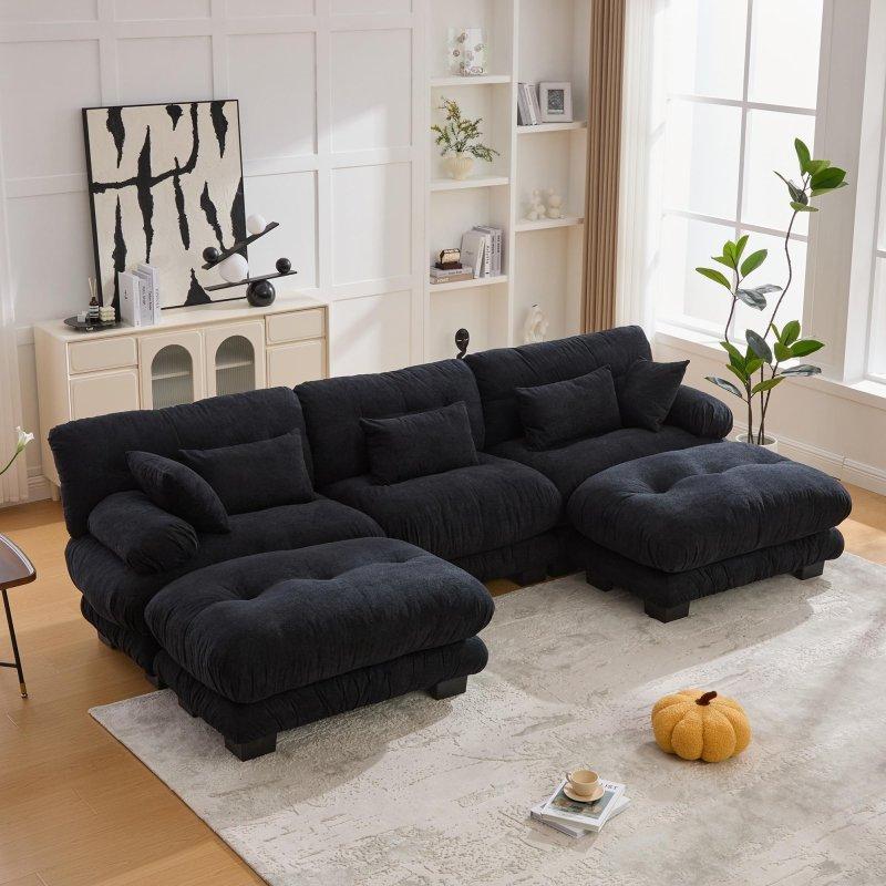 Granüllü Kadife Modüler Puflu U Köşe Koltuk Takımı - 300x144 cm - 256571