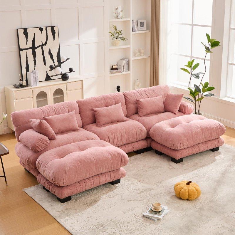 Granüllü Kadife Modüler Puflu U Köşe Koltuk Takımı - 300x144 cm - 256571