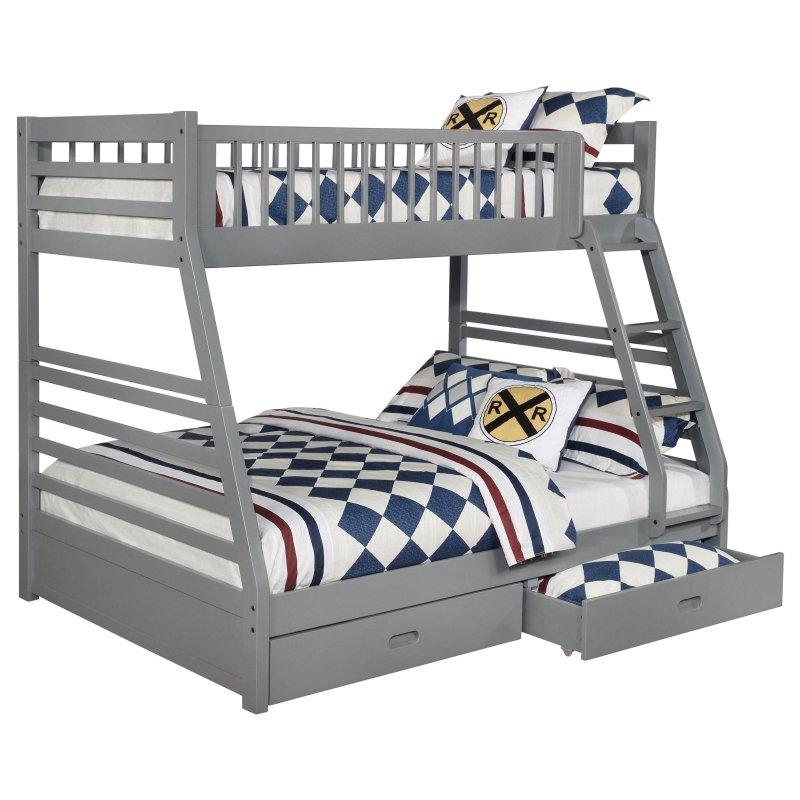 Gri Ahşap 2 Çekmeceli Üstü Tek Altı Çift Kişilik Ranza - 197x148x166 cm - 249233