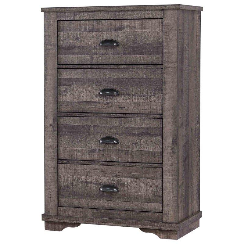 Gri Ahşap 4 Çekmeceli Metal Kulplu Şifonyer - 123 cm - 297038