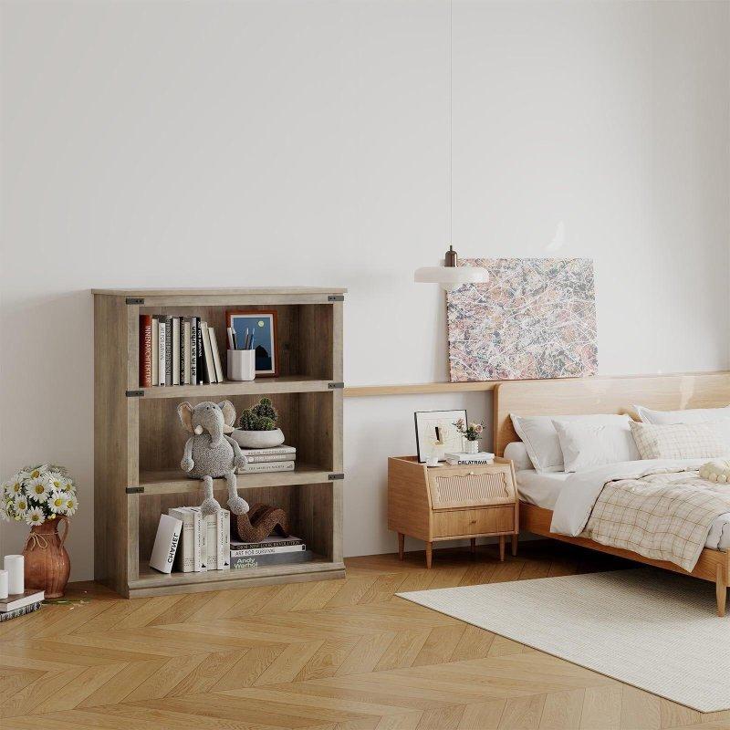 Gri Ahşap 5 Raflı Kır Evi Kitaplık - 80x33x172 cm - 319336