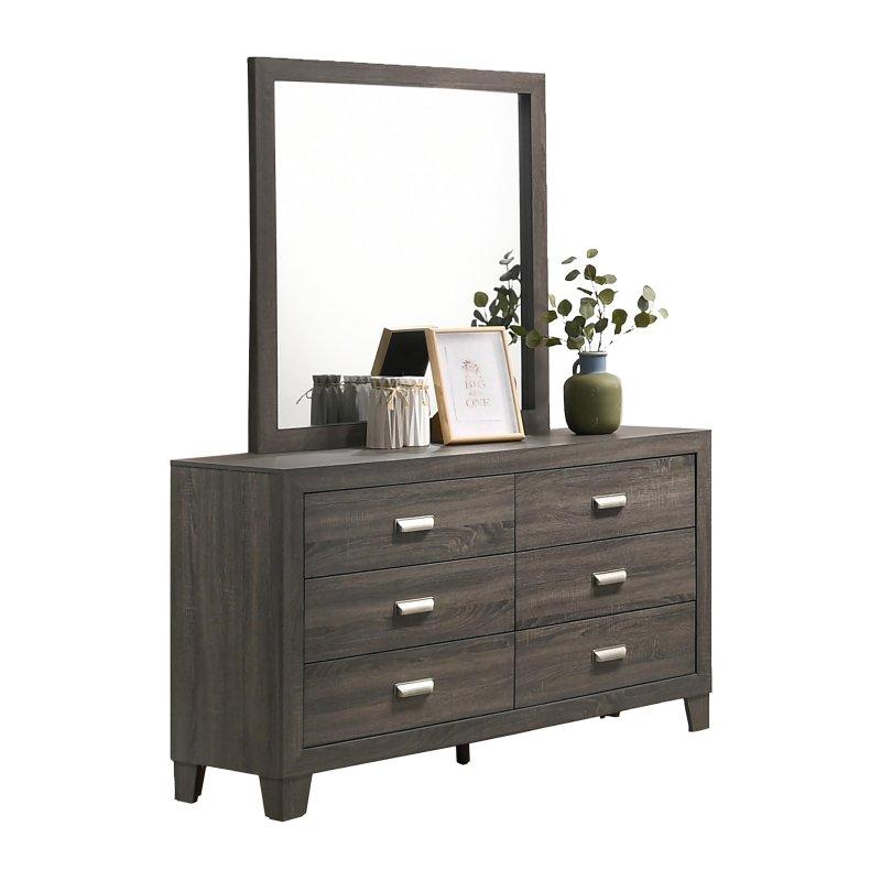 Gri Ahşap 6 Çekmeceli Aynalı Şifonyer - 148 cm - 309104