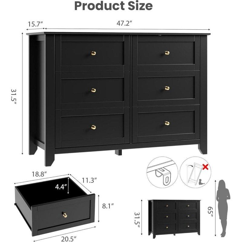 Gri Ahşap 6 Çekmeceli Metal Kulplu Şifonyer - 298354