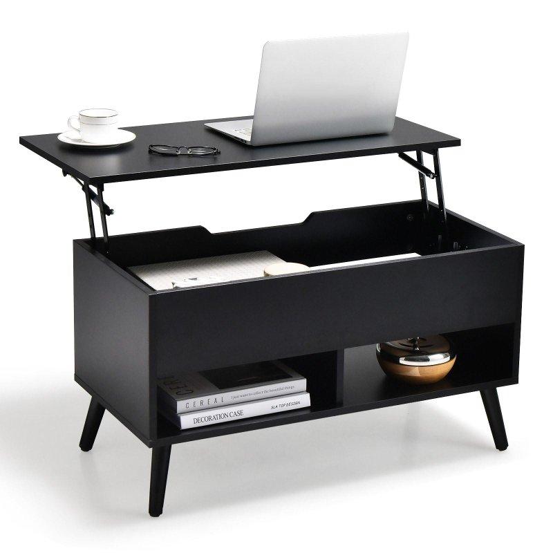 Gri Ahşap Asansörlü Gizli Bölmeli Akıllı Sehpa - 81x40x45 cm - 254642