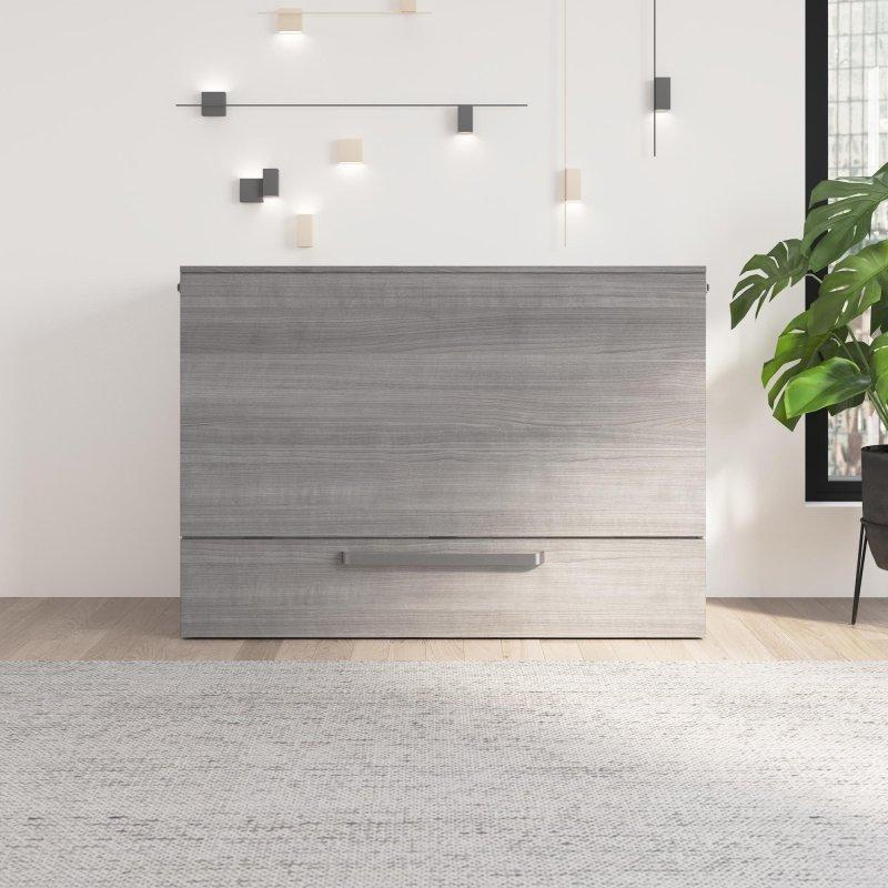 Gri Ahşap Çekmeceli ve Dahili Komodinli LED Aydınlatmalı Duvar Yatağı - 145 cm - 265678