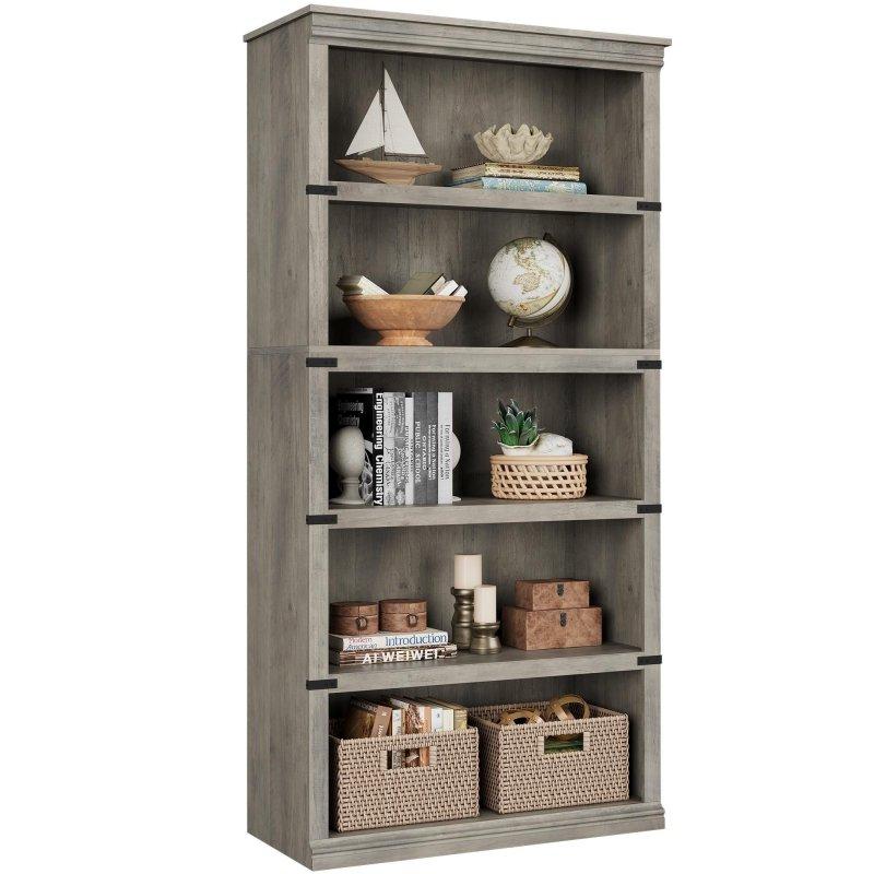 Gri Ahşap Çerçeveli MDF Açık Raflı Kitaplık - 313669