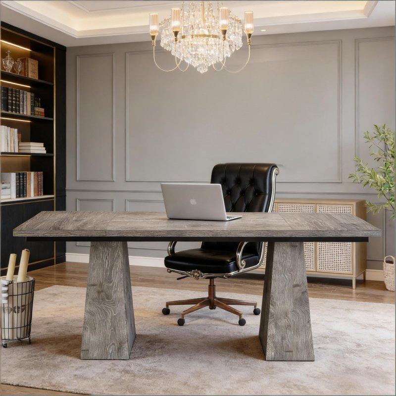 Gri Ahşap Çift Ayaklı Ofis Masası - 160x80 cm - 326081
