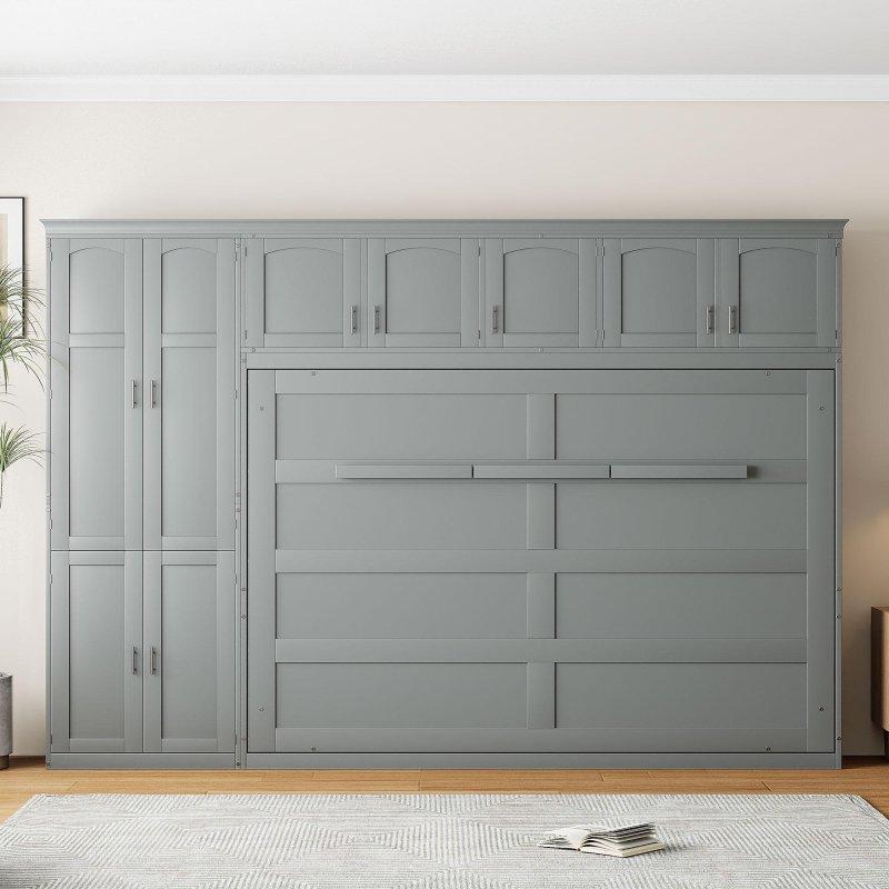 Gri Ahşap Dolaplı ve Çekmeceli Queen Size Duvar Yatağı - 264690