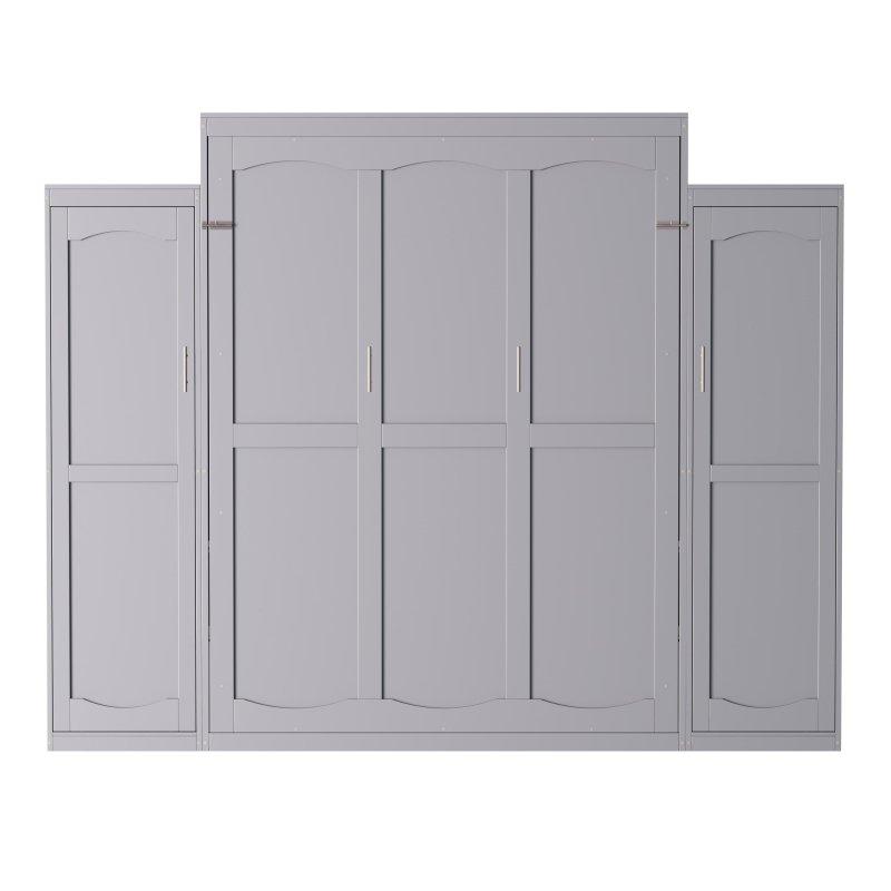 Gri Ahşap Dolaplı ve Raflı Çift Kişilik Duvar Yatağı - 281 cm - 261910