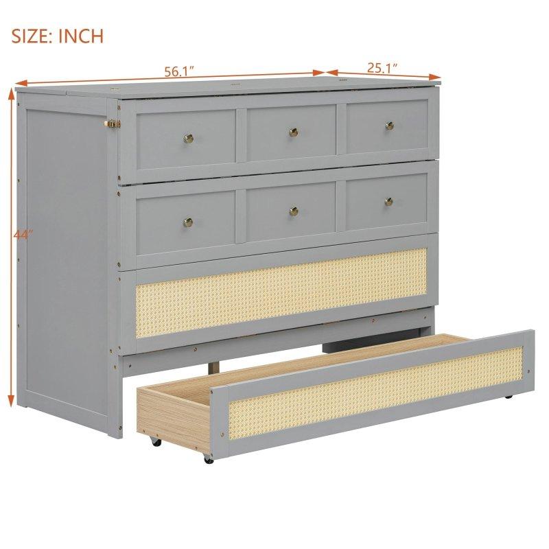 Gri Ahşap Geniş Çekmeceli Rattan Desenli Duvar Yatağı - 266890