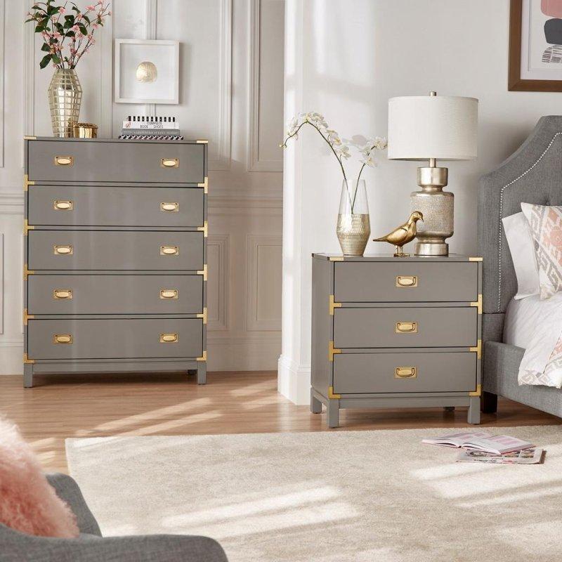 Gri Ahşap Gold Detaylı 5 Çekmeceli Şifonyer - 92x46x126 cm - 298923