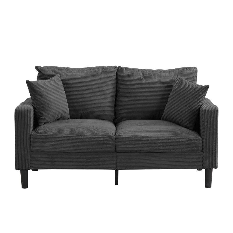 Gri Ahşap İskeletli Yastıklı Sırtlı 2 Kişilik Bohem Koltuk - 148 cm - 291535