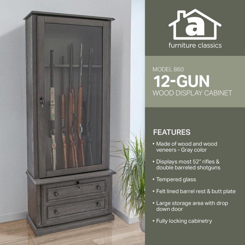 Gri Ahşap Kaplama Kilitli Cam Kapaklı Vitrin Tipi Kitaplık - 74x180x34 cm - 316393