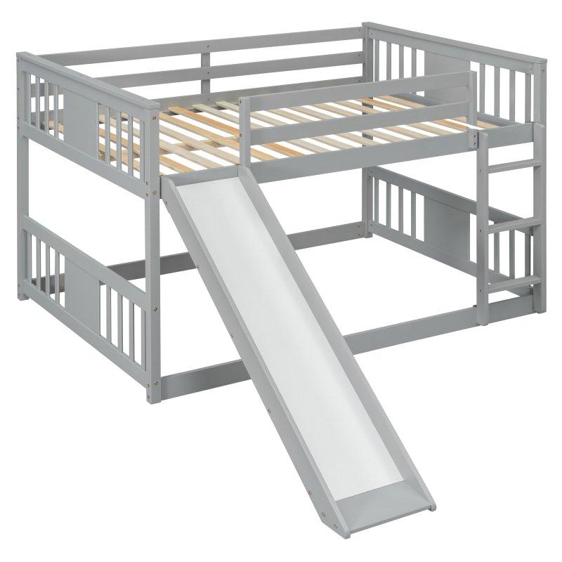 Gri Ahşap Kaydıraklı ve Merdivenli Ranza - 202x255x130 cm - 249398