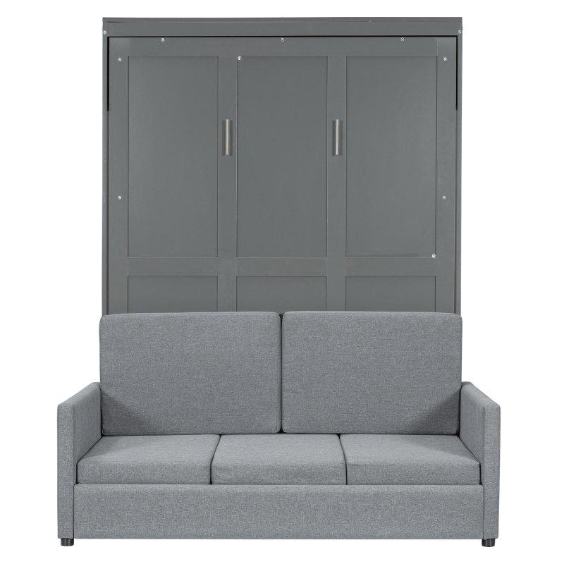 Gri Ahşap Koltuklu ve Depolama Alanlı Duvar Yatağı - 212x167 cm - 265369
