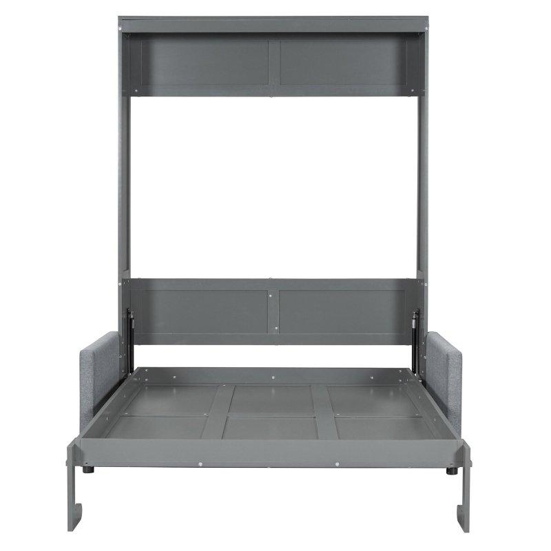 Gri Ahşap Koltuklu ve Depolama Alanlı Duvar Yatağı - 212x167 cm - 265369