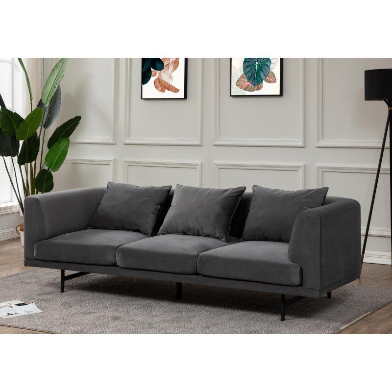 Gri Ahşap Metal Ayaklı Yastık Sırtlı Bohem Koltuk - 229 cm - 290543