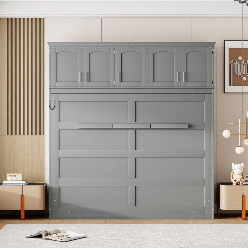 Gri Ahşap Üst Dolaplı Katlanır Duvar Yatağı - 212x214 cm - 266594