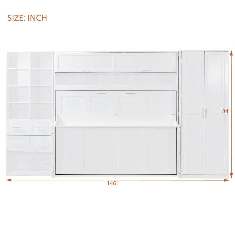 Gri Ahşap ve MDF Dolaplı Çekmeceli Raflı Duvar Yatağı - 371x214 cm - 264041