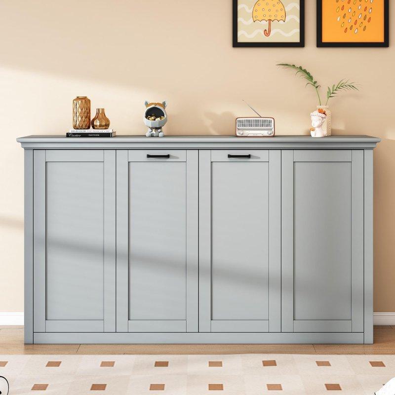 Gri Ahşap ve Metal Dolaplı Tek Kişilik Duvar Yatağı - 124 cm - 266095