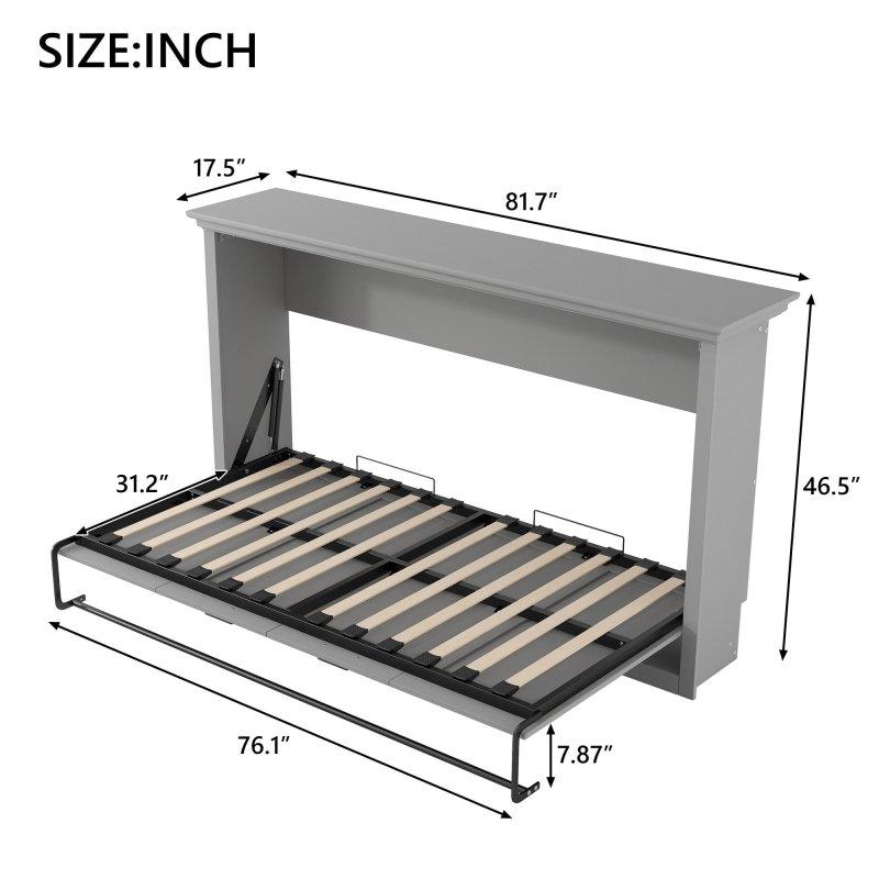Gri Ahşap ve Metal Dolaplı Tek Kişilik Duvar Yatağı - 124 cm - 266095