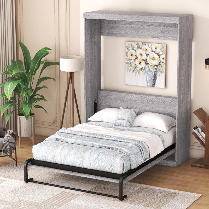 Gri Ahşap ve Metal Katlanır Latalı Duvar Yatağı - 150x220 cm - 264314