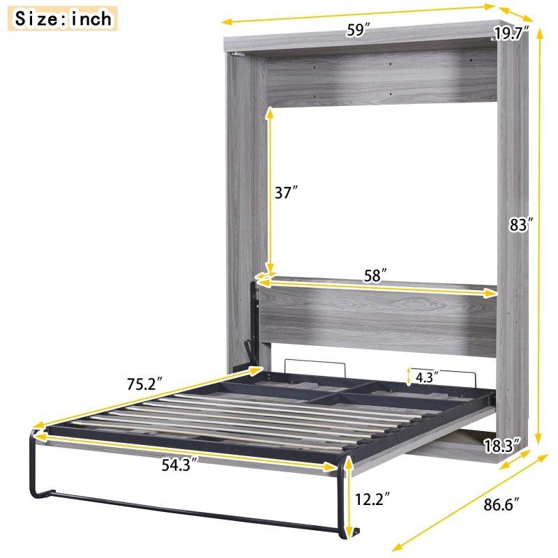 Gri Ahşap ve Metal Katlanır Latalı Duvar Yatağı - 150x220 cm - 264314