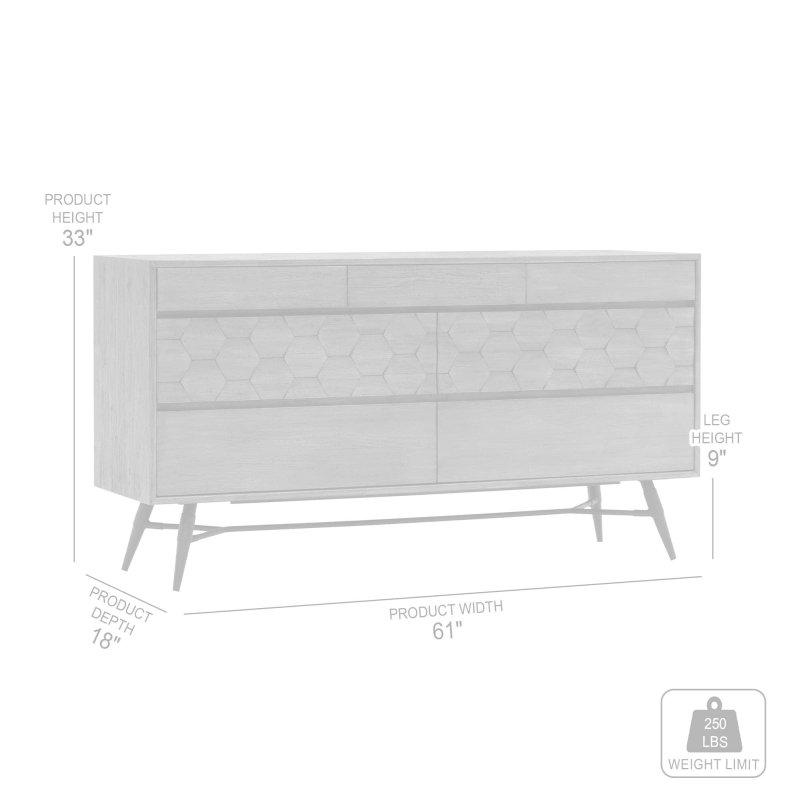 Gri Akasya Ağacı 6 Çekmeceli Petek Desenli Metal Ayaklı Şifonyer - 155x46x84 cm - 307746