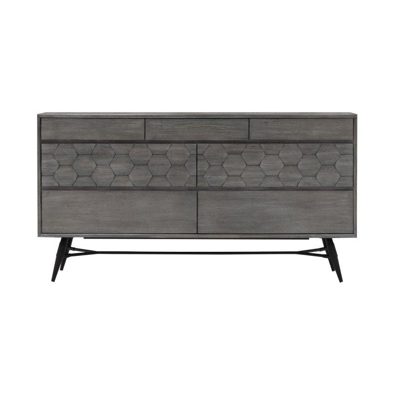 Gri Akasya Ağacı 6 Çekmeceli Petek Desenli Metal Ayaklı Şifonyer - 155x46x84 cm - 307746